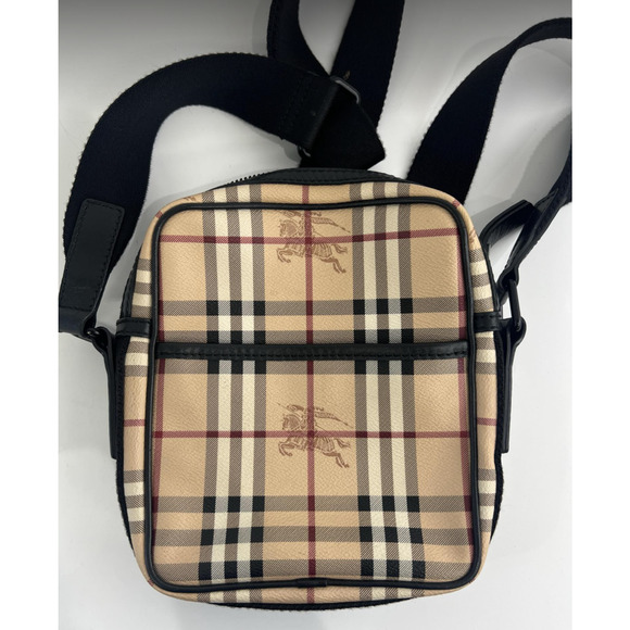 Burberry Crossbody Bag Haymarket Check Coated Canvas and Leather Messenger Bag - Picture 1 of 16